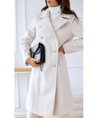 Women's Winter Jacket Double-Breasted Wool Blend Warm Long Trench Coat White $21.15 Coats