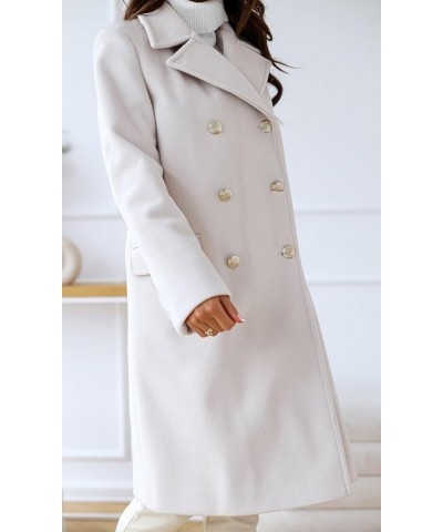 Women's Winter Jacket Double-Breasted Wool Blend Warm Long Trench Coat White $21.15 Coats