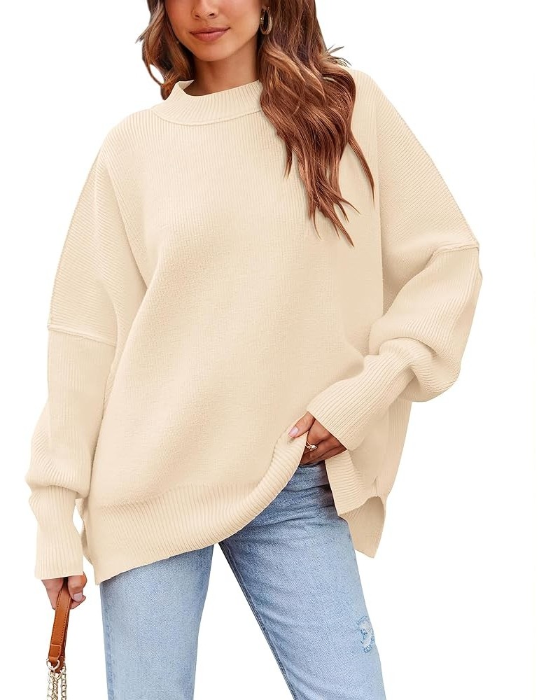 Women's Oversized Sweater 2024 Casual Fall Crewneck Long Sleeve Loose Side Slit Ribbed Knit Pullover Tops Solid White $27.43 ...