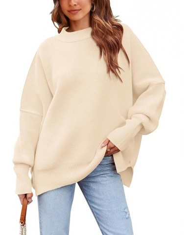 Women's Oversized Sweater 2024 Casual Fall Crewneck Long Sleeve Loose Side Slit Ribbed Knit Pullover Tops Solid White $27.43 ...