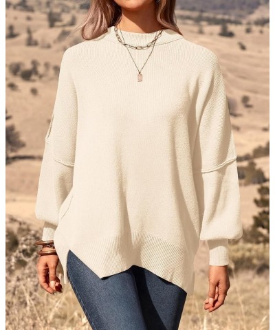 Women's Oversized Sweater 2024 Casual Fall Crewneck Long Sleeve Loose Side Slit Ribbed Knit Pullover Tops Solid White $27.43 ...