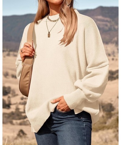 Women's Oversized Sweater 2024 Casual Fall Crewneck Long Sleeve Loose Side Slit Ribbed Knit Pullover Tops Solid White $27.43 ...