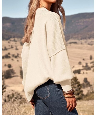 Women's Oversized Sweater 2024 Casual Fall Crewneck Long Sleeve Loose Side Slit Ribbed Knit Pullover Tops Solid White $27.43 ...