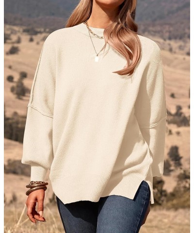 Women's Oversized Sweater 2024 Casual Fall Crewneck Long Sleeve Loose Side Slit Ribbed Knit Pullover Tops Solid White $27.43 ...