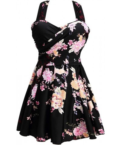 Women's Elegant Crossover One Piece Swimdress Floral Skirted Swimsuit Floral 37 $17.20 Swimsuits