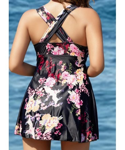 Women's Elegant Crossover One Piece Swimdress Floral Skirted Swimsuit Floral 37 $17.20 Swimsuits