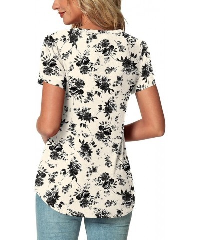 Women's Summer Casual Keyhole T-Shirt Cutout Choker Tops Petal Short Sleeve Tunic Loose Blouse Shirt 2-black Flower White $9....