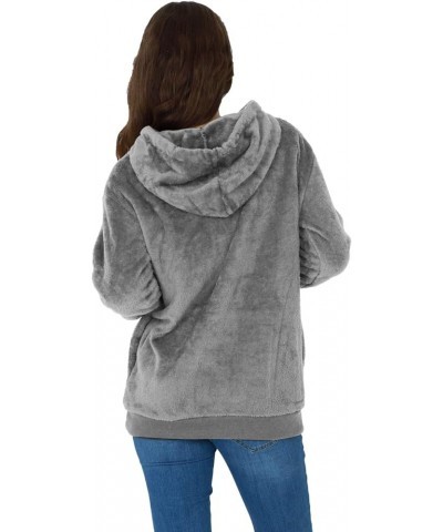 Womens Long Sleeves Fluffy Fleece Pullover Zip Up Hooded Sweatshirt Hoodie with Pockets Grey $16.11 Hoodies & Sweatshirts