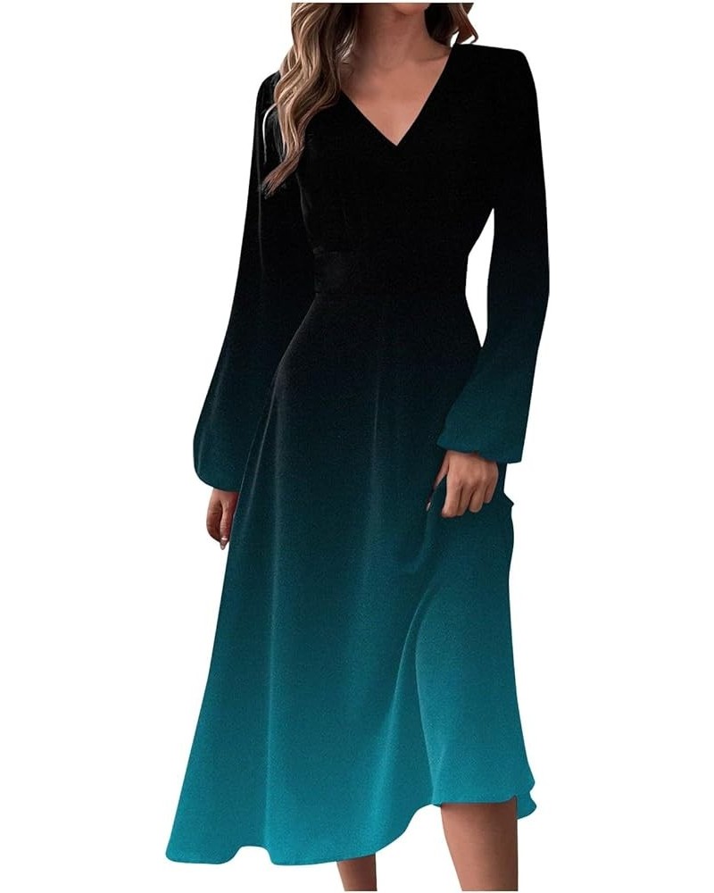 Womens Fall Dresses Solid Long Sleeve V Neck Wedding Guest Dress Casual Elegant Cocktail Party Dress 03-sky Blue $10.28 Dresses