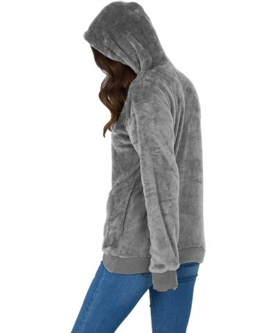 Womens Long Sleeves Fluffy Fleece Pullover Zip Up Hooded Sweatshirt Hoodie with Pockets Grey $16.11 Hoodies & Sweatshirts