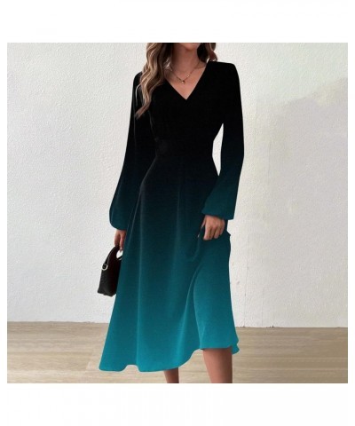 Womens Fall Dresses Solid Long Sleeve V Neck Wedding Guest Dress Casual Elegant Cocktail Party Dress 03-sky Blue $10.28 Dresses