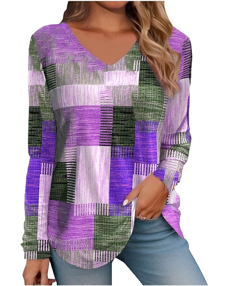 Tops for Women 2023,Long Sleeves T-Shirts V Neck Blouses Floral Printed Tops Casual Sweaters for Women 1-purple $11.99 Shirts