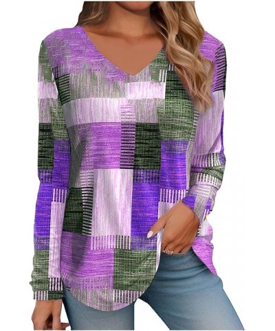 Tops for Women 2023,Long Sleeves T-Shirts V Neck Blouses Floral Printed Tops Casual Sweaters for Women 1-purple $11.99 Shirts