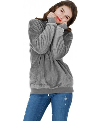 Womens Long Sleeves Fluffy Fleece Pullover Zip Up Hooded Sweatshirt Hoodie with Pockets Grey $16.11 Hoodies & Sweatshirts