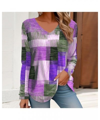 Tops for Women 2023,Long Sleeves T-Shirts V Neck Blouses Floral Printed Tops Casual Sweaters for Women 1-purple $11.99 Shirts