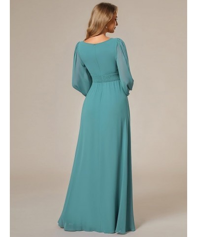 Women's Crewneck Lantern Sleeves A-Line Pleated Chiffon Maxi Formal Dress 0106B Dusty Blue $29.19 Dresses