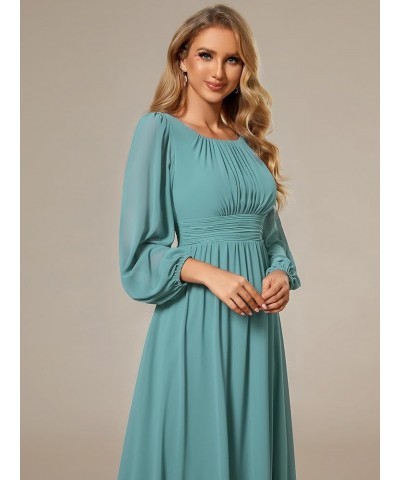 Women's Crewneck Lantern Sleeves A-Line Pleated Chiffon Maxi Formal Dress 0106B Dusty Blue $29.19 Dresses