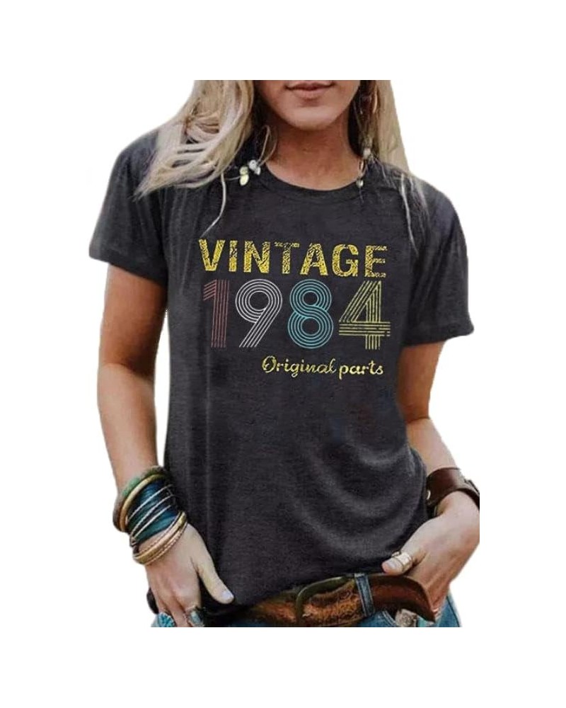 Vintage 1984 Original Parts Tshirt 39th Birthday Gift Shirts for Women Letter Print Short Sleeve Birthday T-Shirt Dark Grey1 ...