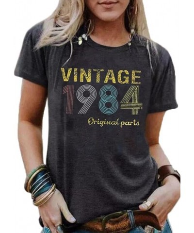 Vintage 1984 Original Parts Tshirt 39th Birthday Gift Shirts for Women Letter Print Short Sleeve Birthday T-Shirt Dark Grey1 ...