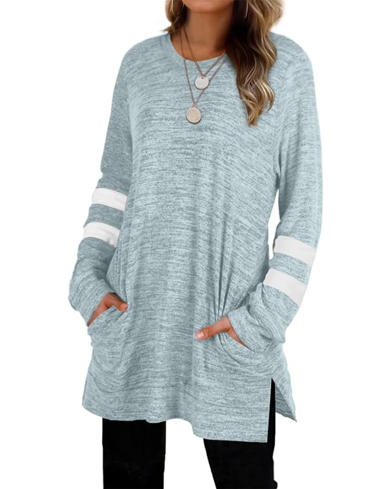 Womens Casual Sweatshirts Long Sleeve Shirts Oversized With Pocket Tunic Tops S-3XL 205-grayblue $11.72 Tops