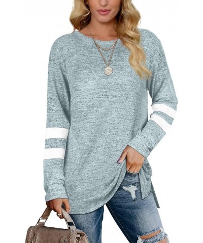 Womens Casual Sweatshirts Long Sleeve Shirts Oversized With Pocket Tunic Tops S-3XL 205-grayblue $11.72 Tops