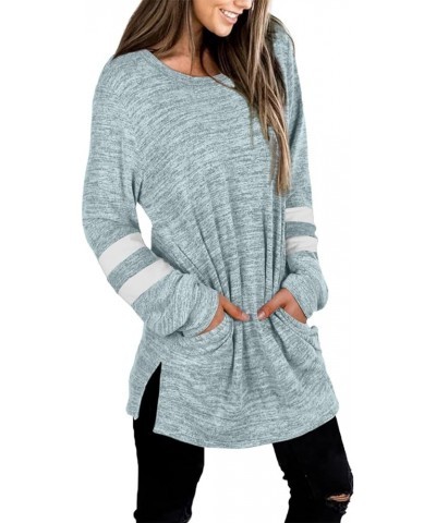 Womens Casual Sweatshirts Long Sleeve Shirts Oversized With Pocket Tunic Tops S-3XL 205-grayblue $11.72 Tops