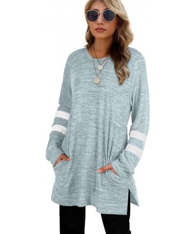 Womens Casual Sweatshirts Long Sleeve Shirts Oversized With Pocket Tunic Tops S-3XL 205-grayblue $11.72 Tops