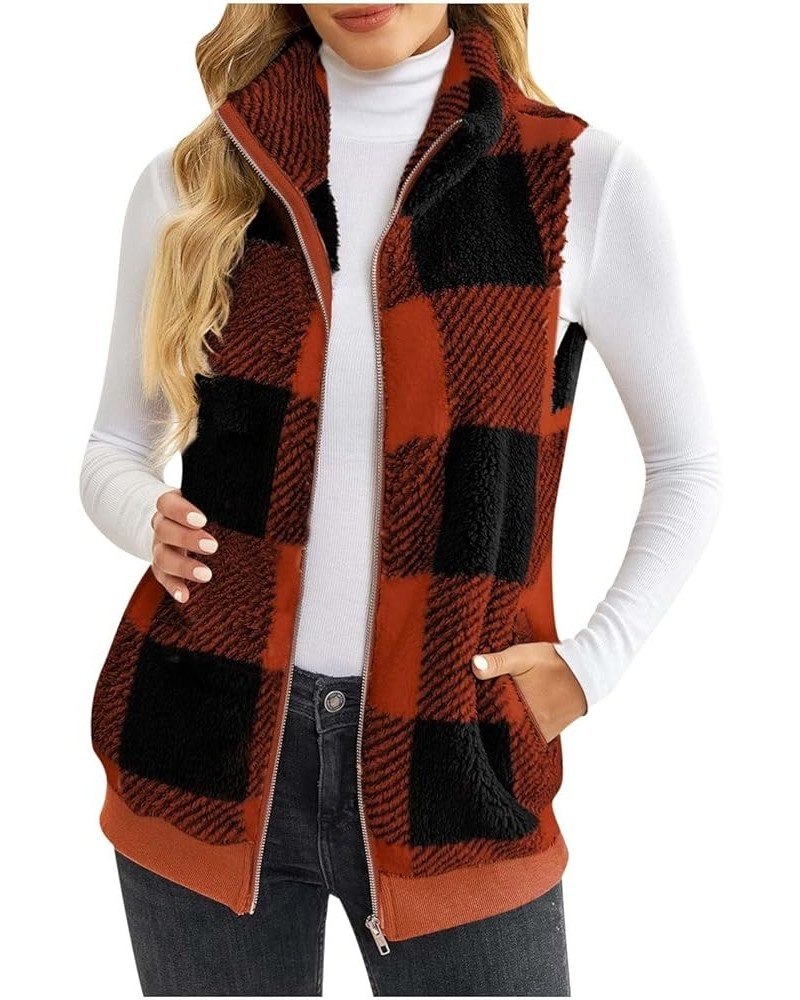 Women's Fleece Vest Casual Fuzzy Sleeveless Cozy Coats Lightweight Vest Winter Warm Sherpa Jacket With Pockets 03♛orange $8.3...