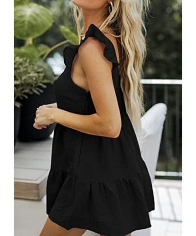 Womens Summer Rompers Casual Wide Leg Ruffles Flowy Loose Plain Short Beach Jumpsuits Black $25.84 Rompers