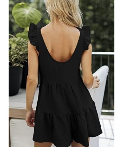 Womens Summer Rompers Casual Wide Leg Ruffles Flowy Loose Plain Short Beach Jumpsuits Black $25.84 Rompers