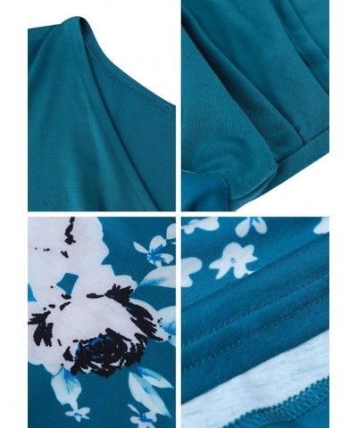 Womens Vintage Sleeveless Floral Print Skater Dress Swing Wrap V-Neck Dress Turquoise $11.04 Dresses