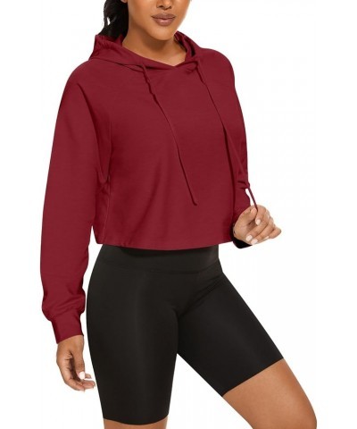 Womens Casual Crop Hoodie Long Sleeve Drawstring Top Loose Sweatshirt Wine Red $17.59 Hoodies & Sweatshirts