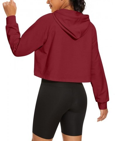 Womens Casual Crop Hoodie Long Sleeve Drawstring Top Loose Sweatshirt Wine Red $17.59 Hoodies & Sweatshirts