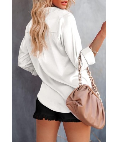 Womens Satin Tops Button Down Shirts Solid Collared Casual Blouse Long Sleeve Dressy Shirt with Bust Pocket White $11.01 Blouses