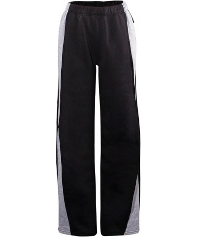 Women Fleece Lined Sweatpants Elastic High Waist Color Block Baggy Wide Leg Pants Club Outfits Black $14.70 Activewear