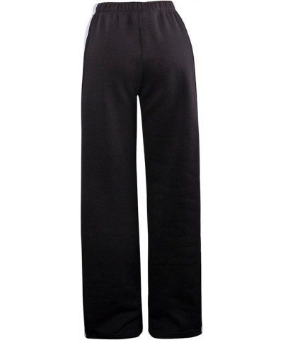 Women Fleece Lined Sweatpants Elastic High Waist Color Block Baggy Wide Leg Pants Club Outfits Black $14.70 Activewear