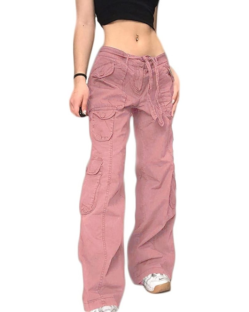 Women's High Waist Baggy Jeans Flap Pocket Relaxed Fit Straight Wide Leg Y2K Fashion Cargo Jeans A Pink $21.44 Jeans