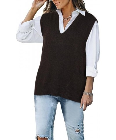 Women's Oversized V Neck Knitted Sweater Vest Tunic Sleeveless Pullover Top Loose Knit Tank Black-k26251 $20.13 Sweaters