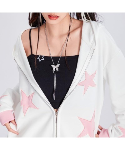 Women Y2k Star Print Hoodie Zip Up Oversized Sweatshirt Fairy Grunge Aesthetic Baggy Jacket Hurajuku Streetwear D-white&pink ...