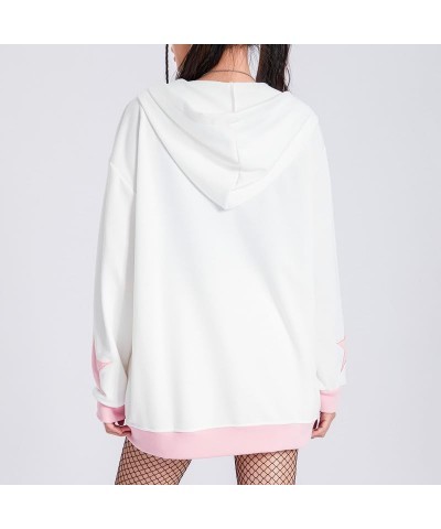 Women Y2k Star Print Hoodie Zip Up Oversized Sweatshirt Fairy Grunge Aesthetic Baggy Jacket Hurajuku Streetwear D-white&pink ...