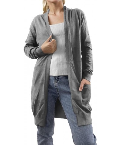 Women's Solid Open Front Long Knit Sweater Cardigan，Lightweight Cardigans Sweater Coats with Pockets Grey $15.67 Sweaters