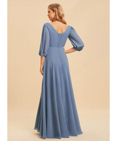 Chiffon Bridesmaid Dresses for Women with 3/4 Sleeves Long V Neck Formal Evening Dress with Slit CM137 Teal $36.91 Dresses