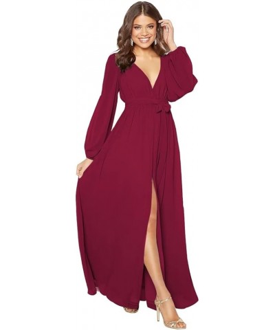 Women's Long Sleeve Bridesmaid Dresses with Slit Chiffon Simple V Neck Formal Party Dresses Evening Gown YJY61 Rust Red $32.8...