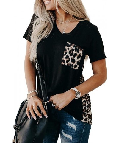 Womens Leopard Printed T Shirt Summer Short Sleeve Shirts Loose Casual Tops Crewneck Tee Top Blouses D Black $10.65 T-Shirts