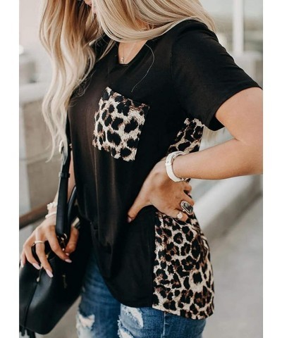 Womens Leopard Printed T Shirt Summer Short Sleeve Shirts Loose Casual Tops Crewneck Tee Top Blouses D Black $10.65 T-Shirts