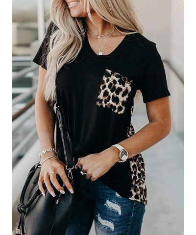 Womens Leopard Printed T Shirt Summer Short Sleeve Shirts Loose Casual Tops Crewneck Tee Top Blouses D Black $10.65 T-Shirts