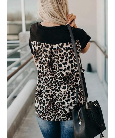 Womens Leopard Printed T Shirt Summer Short Sleeve Shirts Loose Casual Tops Crewneck Tee Top Blouses D Black $10.65 T-Shirts