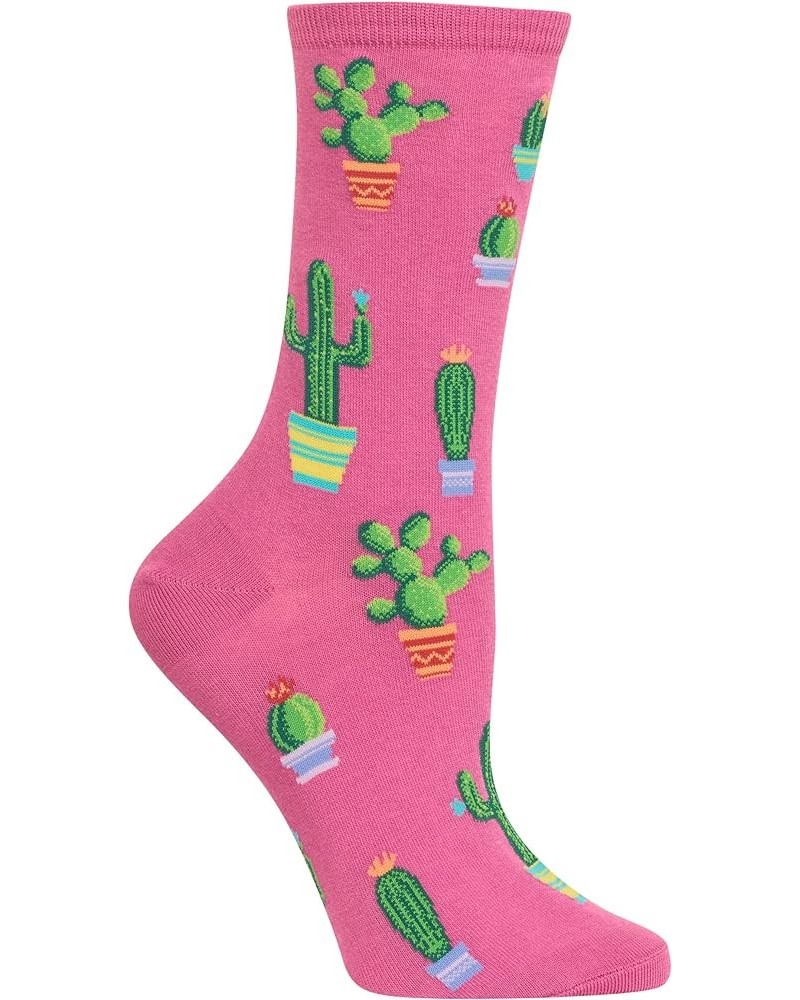 Women's Classic Novelty Crew 1 Pair Pack-Fun & Cute Fashion Gifts Potted Cactus (Pink) $7.08 Socks