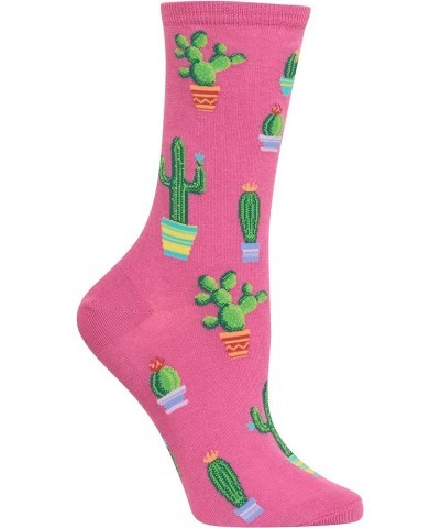 Women's Classic Novelty Crew 1 Pair Pack-Fun & Cute Fashion Gifts Potted Cactus (Pink) $7.08 Socks