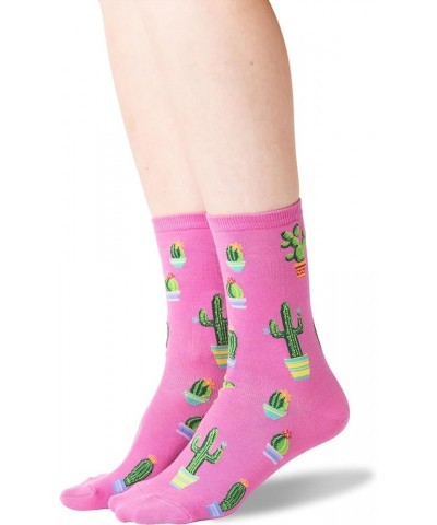 Women's Classic Novelty Crew 1 Pair Pack-Fun & Cute Fashion Gifts Potted Cactus (Pink) $7.08 Socks